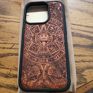 Wooden Aztec Engraved Phone Case - Brown